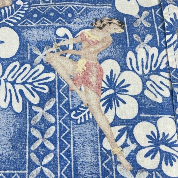 Roundy Bay Vintage Hula Girl Hawaiian Shirt Short Sleeve Button Up Sz L EUC - Picture 7 of 8